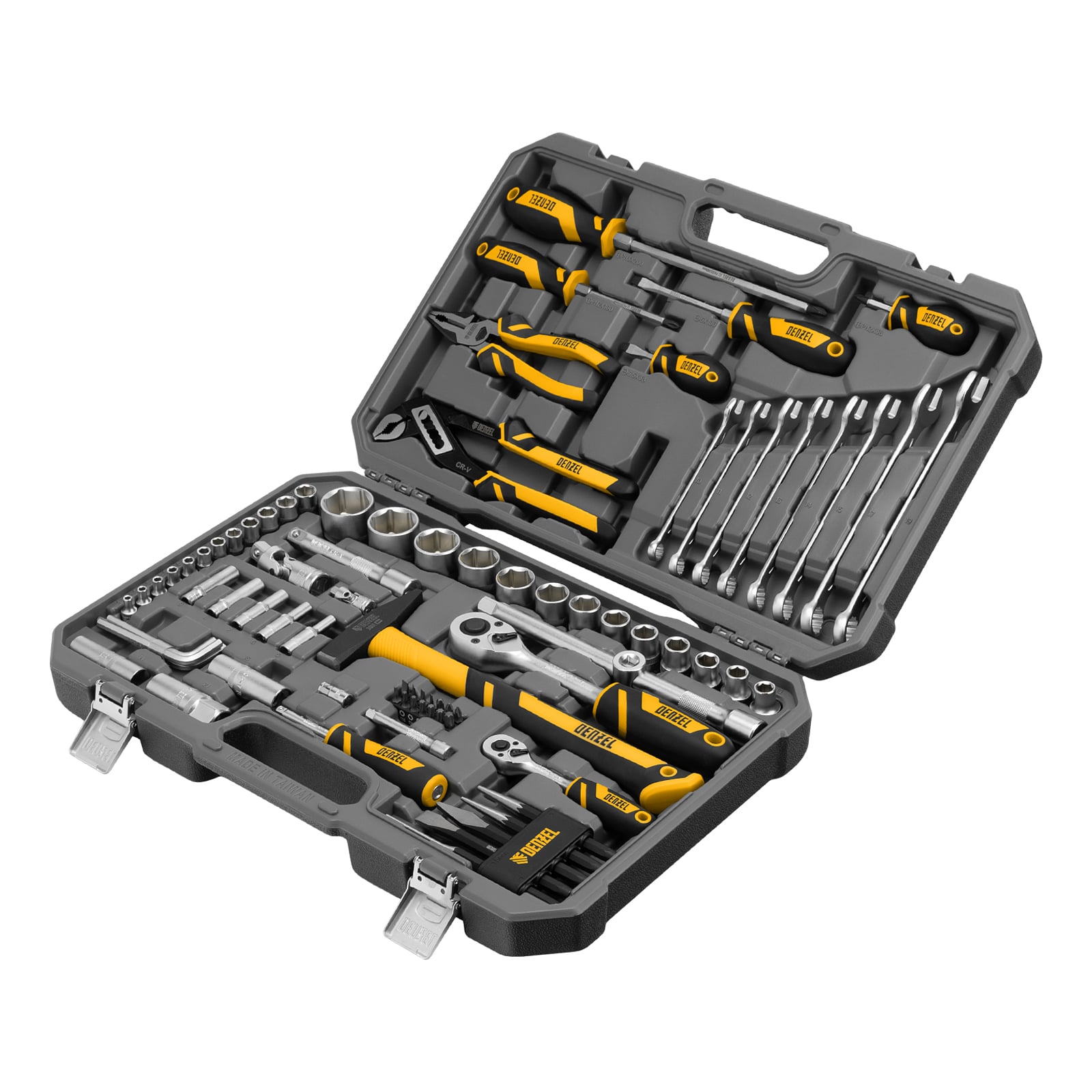 Набор инструментов, 1/2", 1/4", CrV, S2, пластиковый кейс, 84 предмета Denzel︇